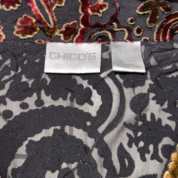Chicos silk rayon colorful velvet burnout sequin jacket size 2 Super whimsical - Picture 2 of 11